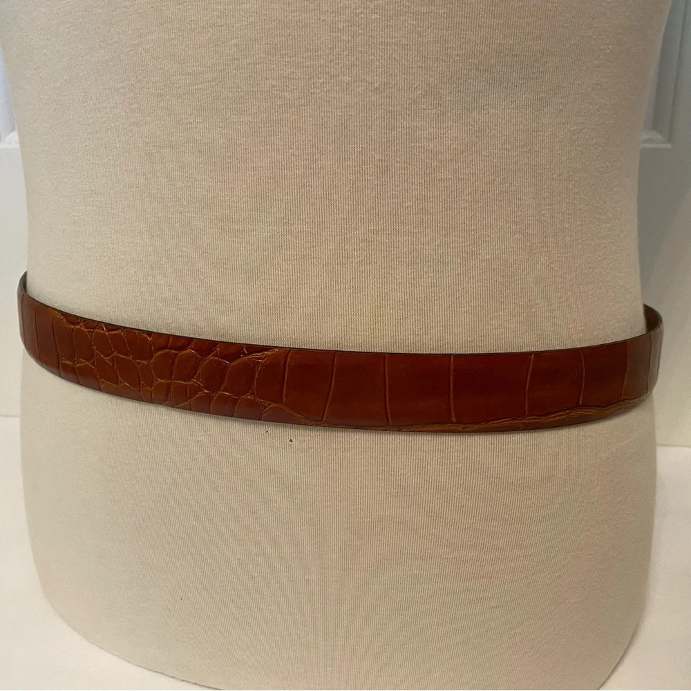 USA MADE MENS BELT BROWN CROC LOOK LEATHER IMPORTED PIG GOLD TONE BUCKLE 38